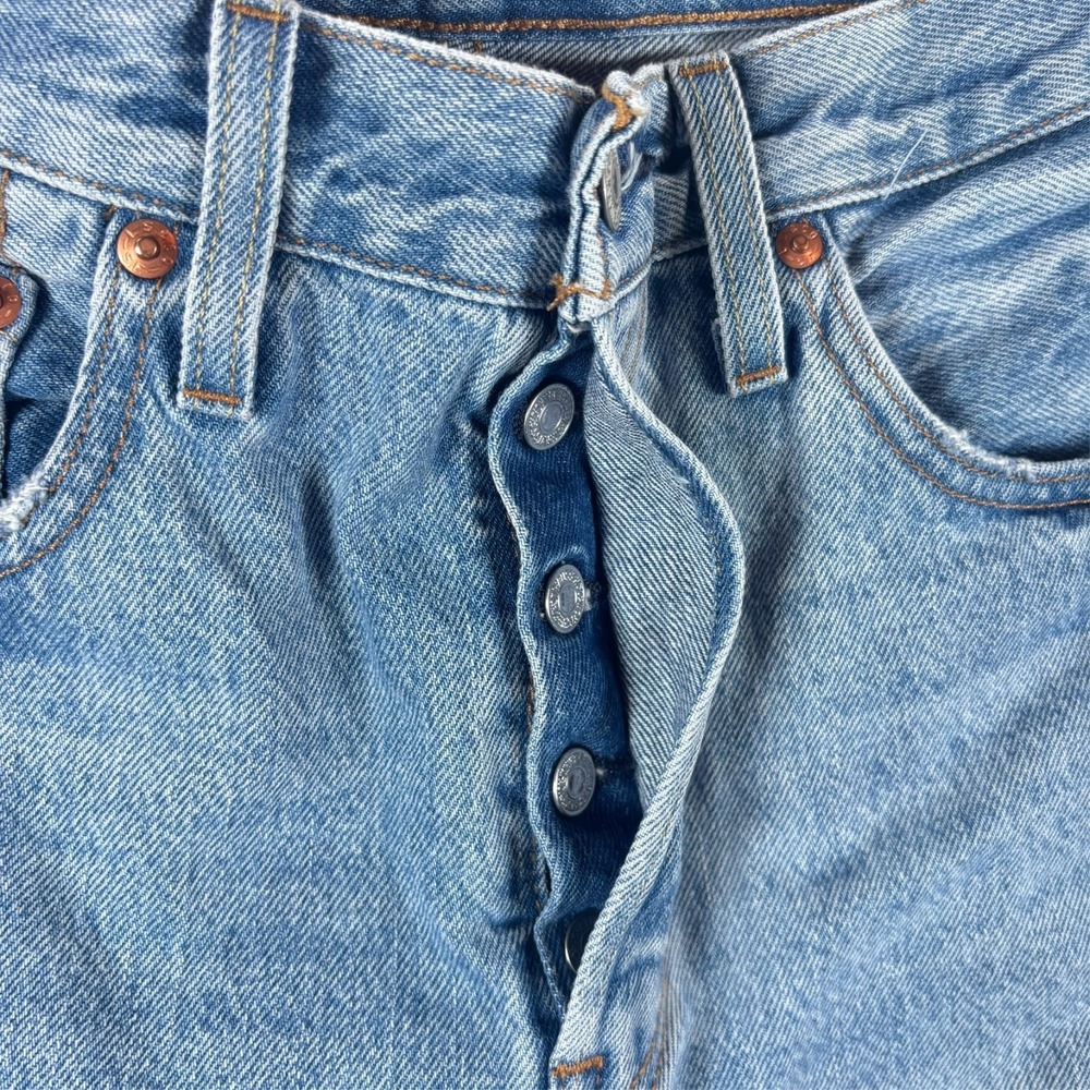 VTG Levis 501 Short Jeans Women 14 Skinny Distressed Big E Light Wash Button Fly - Picture 5 of 10